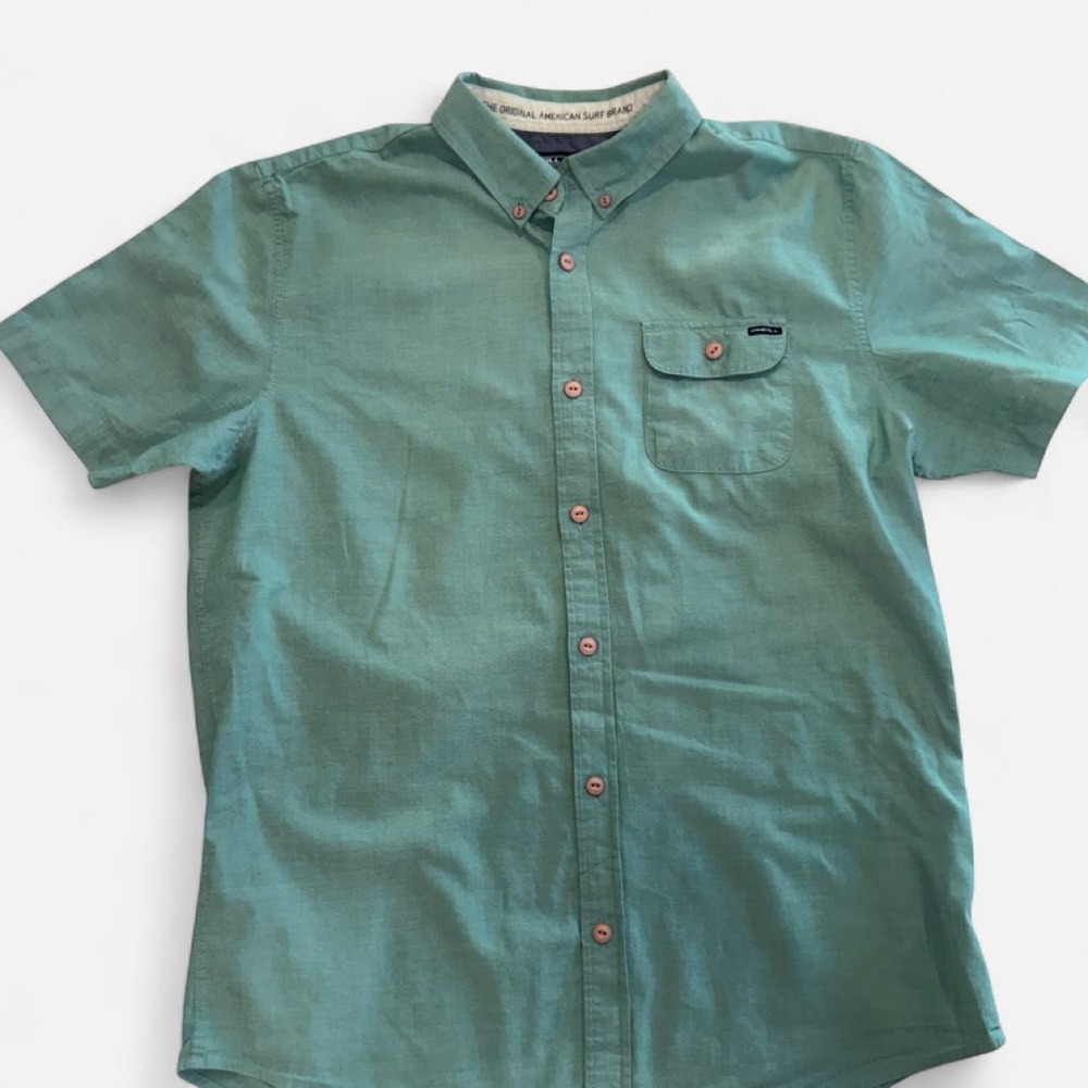 O'Neill Short Sleeve Button Down Surf Shirt Mint Green - Size L